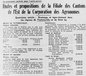 Article de La Terre de chez nous - 28 février 1945 - creusage de la rivière Noire à Valcourt